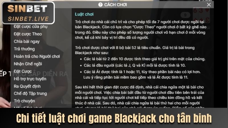chi tiet luat choi game blackjack cho tan binh