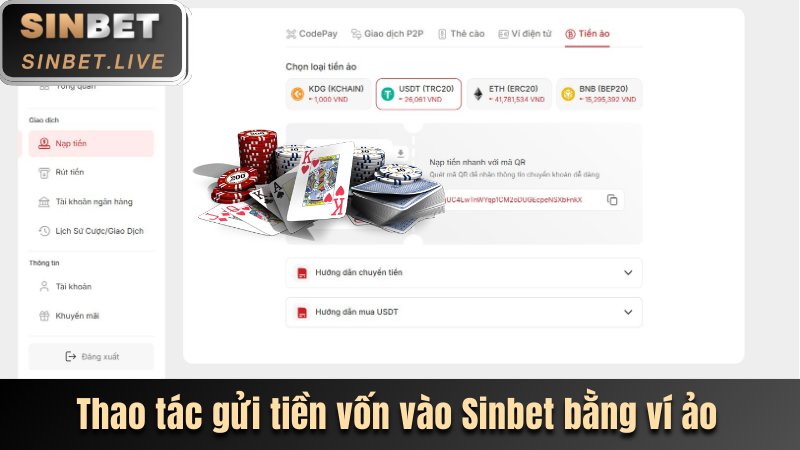 thao tac gui tien von vao sinbet bang vi ao