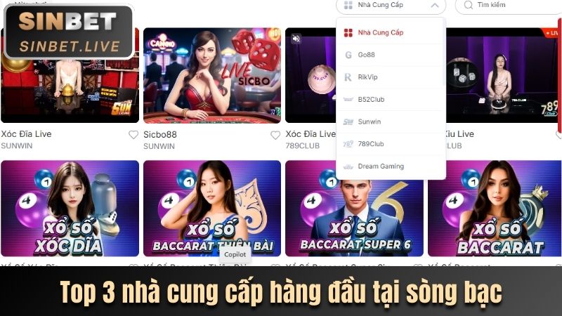 Top 3 nhà cung cấp hàng đầu tại sòng bạc